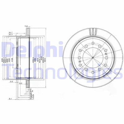 Bilde av DELPHI BG3557 Bremseskiver 312 18 6 ventilert oljet ubehandlet uten hjullager, ABS sensorring TOYOTA: Land Cruiser Prado 120