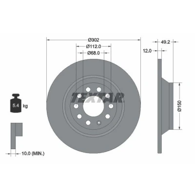 Bilde av TEXTAR PRO 92132503 Bremseskiver 302 12 05/10 112 fullt ut belagt uten hjulfestebolt, hjulnav AUDI: A6 C6 Avant, Sedan