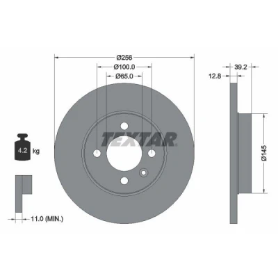 Bilde av TEXTAR PRO 92041703 Bremseskiver 256 12,8 04/05 100 fullt ut belagt uten hjulfestebolt, hjulnav VOLKSWAGEN: Golf 3, 4 Cabrio