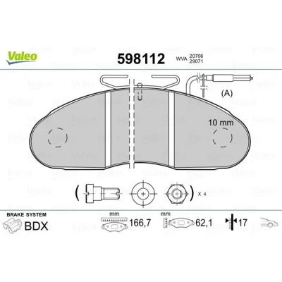 Bilde av VALEO 598112 Bremseklosser framaksel ekskl. slitasjevarselkontakt uten antiskrike blikk MERCEDES BENZ: MB 100 Flatvogn lastebil/Chassis