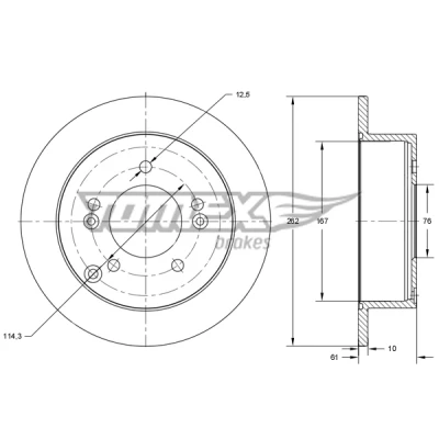 Bilde av TOMEX brakes TX 73 36 Bremseskiver bakaksel 262 10 5 114,3 fullt ut spraylakkert KIA: Sportage II, HYUNDAI: Tucson, Grandeur