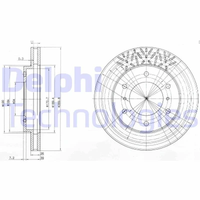 Bilde av DELPHI BG3812 Bremseskiver 290 26 6 ventilert oljet ubehandlet uten hjullager, ABS sensorring MITSUBISHI: PAJERO 4, 3