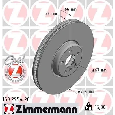 Bilde av ZIMMERMANN 150.2954.20 Bremseskiver 374 36 6/5 5 112 innvendig ventilert belagt høy karbon BMW: Touring, 7, Sedan