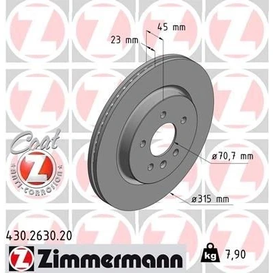 Bilde av ZIMMERMANN COAT Z 430.2630.20 Bremseskiver 315 23 6/5 5 115 innvendig ventilert belagt OPEL: Insignia B Sports Tourer, Zafira C Tourer