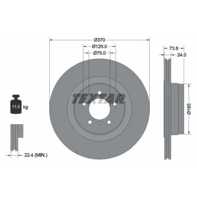 Bilde av TEXTAR PRO 92155203 Bremseskiver 370 24 05/06 120 utvendig ventilert belagt uten hjulfestebolt, hjulnav BMW: 7