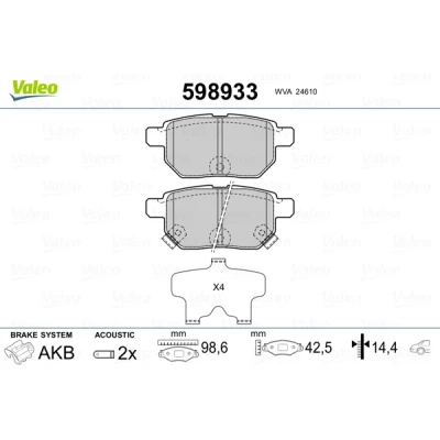 Bilde av VALEO 598933 Bremseklosser bakaksel inkl. slitasjevarselkontakt med antihyle blikk TOYOTA: Auris Hatchback, Urban Cruiser, Yaris II Hatchback