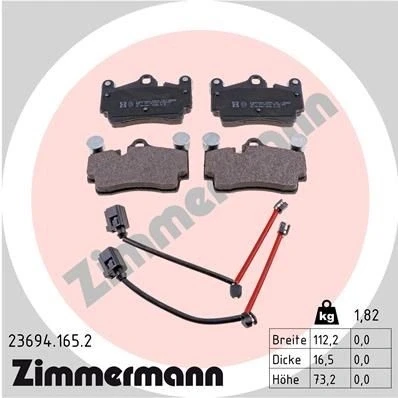 Bilde av ZIMMERMANN 23694.165.2 Bremseklosser inkl. slitasjevarselkontakt Bildet viser leveranseinnholdet AUDI: Q7, VOLKSWAGEN: Touareg I, PORSCHE: Cayenne