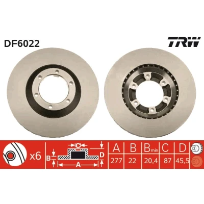 Bilde av TRW DF6022 Bremseskiver 277 22 6 108 ventilert HYUNDAI: GALLOPER 2