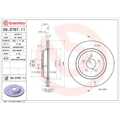 Bilde av BREMBO 09.D767.11 Bremseskiver 285 17 5 innvendig ventilert belagt