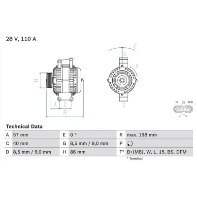 Bilde av BOSCH 0 986 049 780 Dynamo 28V 110A