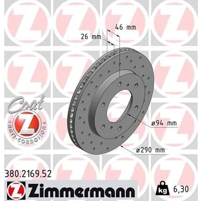 Bilde av ZIMMERMANN SPORT COAT Z 380.2169.52 Bremseskiver 290 26 8/6 6 140 innvendig ventilert, hullet belagt MITSUBISHI: PAJERO 4, 3