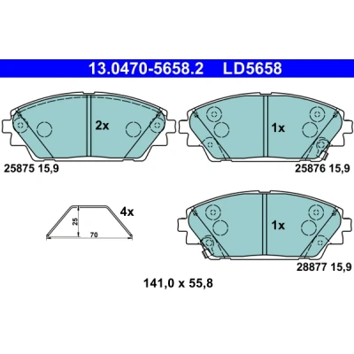 Bilde av ATE 13.0470 5658.2 Bremseklosser med akustisk slitasjevarsel tilbehør MAZDA: 3 Hatchback, CX