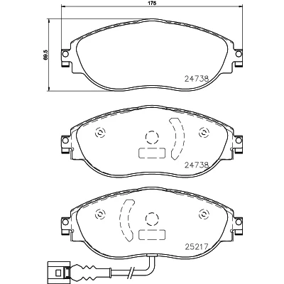 Bilde av HELLA 8DB 355 021 971 Bremseklosser med integrert slitasjevarselkontakt bremsecaliperskruer VOLKSWAGEN: Golf 7, Passat B8 Variant, 7 Variant