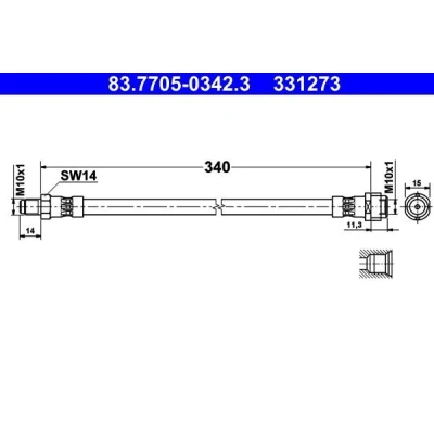 Bilde av ATE 83.7705 0342.3 Bremseslange 340 M10x1 MERCEDES BENZ: SL Cabrio