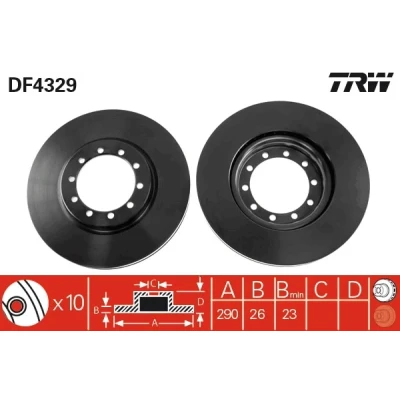 Bilde av TRW DF4329 Bremseskiver 290 26 10 120 ventilert spraylakkert høy karbon RENAULT TRUCKS: Mascott Flatvogn lastebil / Chassis