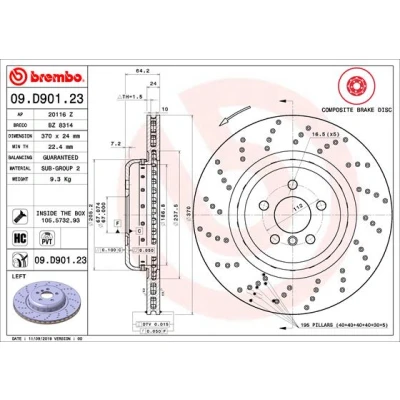 Bilde av BREMBO 09.D901.23 Bremseskiver 370 24 5 perforert / ventilert, todelt bremseskive belagt høy karbon med skruer BMW: Touring, 7, Sedan