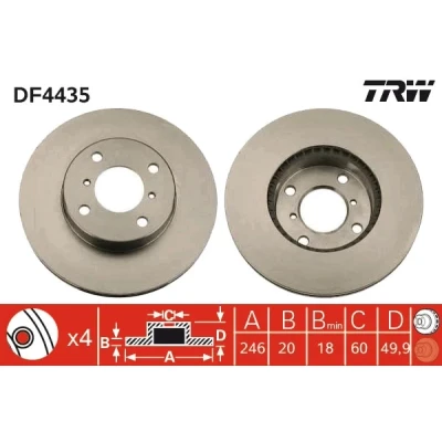 Bilde av TRW DF4435 Bremseskiver 246 20 4 100 ventilert spraylakkert høy karbon SUZUKI: Liana Hatchback, Baleno I Stasjonsvogn