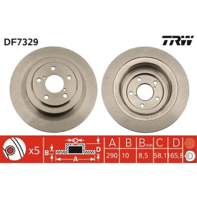 Bilde av TRW DF7329 Bremseskiver 290 10 5 100 fullt ut spraylakkert SUBARU: Legacy 3, 3 Limousine