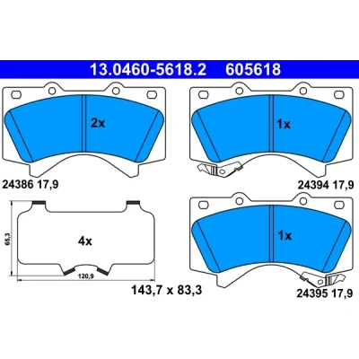 Bilde av ATE 13.0460 5618.2 Bremseklosser med akustisk slitasjevarsel antihyle blikk TOYOTA: Land Cruiser Prado 150, 200, Tundra II Pick up