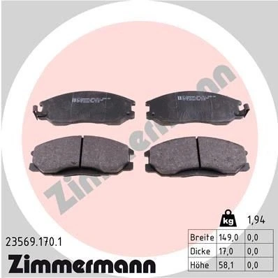 Bilde av ZIMMERMANN 23569.170.1 Bremseklosser med akustisk slitasjevarsel Bildet viser leveranseinnholdet HYUNDAI: H 1 / Starex MPV, Santa Fe I, Trajet
