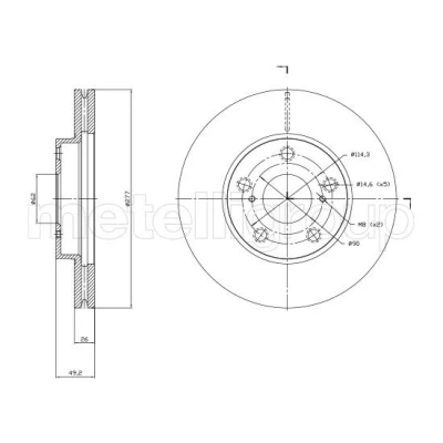 Bilde av METELLI 23 1523C Bremseskiver 277,0 26,0 5 62,0 ventilert spraylakkert TOYOTA: Auris Stasjonsvogn, Hatchback, Corolla XI Sedan