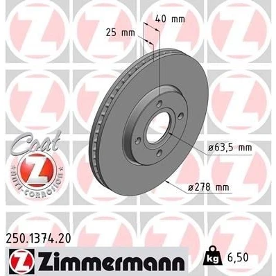 Bilde av ZIMMERMANN COAT Z 250.1374.20 Bremseskiver 278 25 4/4 4 108 innvendig ventilert belagt FORD: Ecosport Mk2