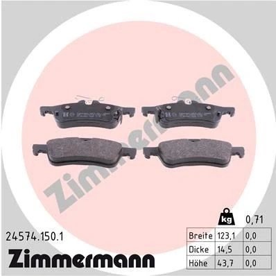 Bilde av ZIMMERMANN 24574.150.1 Bremseklosser med akustisk slitasjevarsel Bildet viser leveranseinnholdet TOYOTA: Yaris II Hatchback, III Hatchback