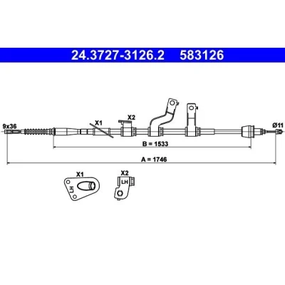 Bilde av ATE 24.3727 3126.2 Bremsekabel 1746