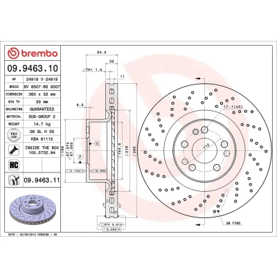 Bilde av BREMBO COATED DISC LINE 09.9463.11 Bremseskiver 360 32 5 perforert / ventilert belagt høy karbon med skruer MERCEDES BENZ: S Klasse Sedan