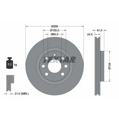 Bilde av TEXTAR PRO 92039203 Bremseskiver 256 24 04/07 100 utvendig ventilert belagt uten hjulfestebolt, hjulnav OPEL: Calibra A, Vectra A Sedan