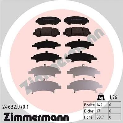 Bilde av ZIMMERMANN 24632.970.1 Bremseklosser Bildet viser leveranseinnholdet NISSAN: Qashqai / Qashqai+2 I, X Trail, SUZUKI: Kizashi