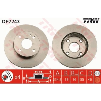 Bilde av TRW DF7243 Bremseskiver 234,8 18 4 100 ventilert spraylakkert MAZDA: MX 5 I, FAMILIA 5, 323 C IV Hatchback