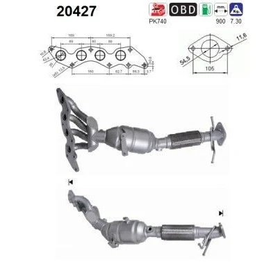 Bilde av AS 20427 Katalysator 900mm VOLVO: V50, S40 II, FORD: Focus 2 Kombi
