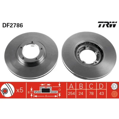 Bilde av TRW DF2786 Bremseskiver 254 24,3 5 100 ventilert spraylakkert FORD: Transit Mk4 Van, Minibuss