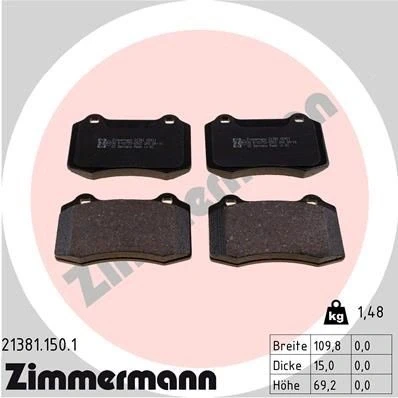 Bilde av ZIMMERMANN 21381.150.1 Bremseklosser Bildet viser leveranseinnholdet VOLVO: V70 2, S60 I, FORD: Focus Mk1 Hatchback, CITROËN: DS3 Hatchback