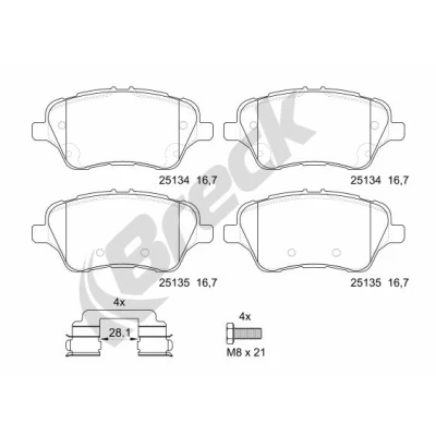 Bilde av BRECK 25134 00 701 Bremseklosser med bremsecaliperskruer tilbehør FORD: FIESTA 6, Transit Courier Van, B Max