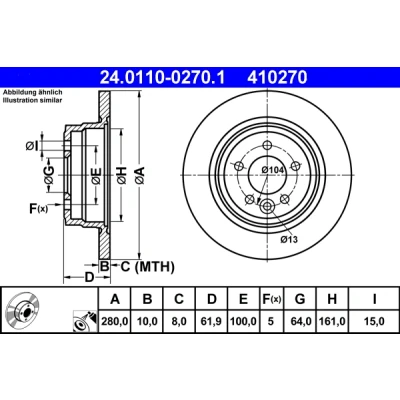 Bilde av ATE 24.0110 0270.1 Bremseskiver 280,0 10,0 5 100,0 fullt ut belagt ROVER: 75