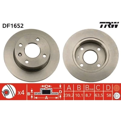 Bilde av TRW DF1652 Bremseskiver 239 10 4 108 fullt ut spraylakkert med skruer FORD: ESCORT