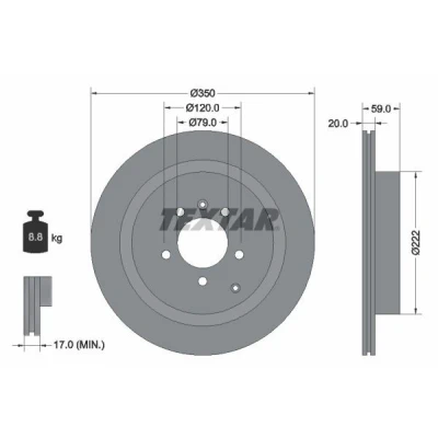 Bilde av TEXTAR PRO 92147703 Bremseskiver 350 20 05/07 120 utvendig ventilert belagt uten hjulfestebolt, hjulnav LAND ROVER: Range Rover Sport
