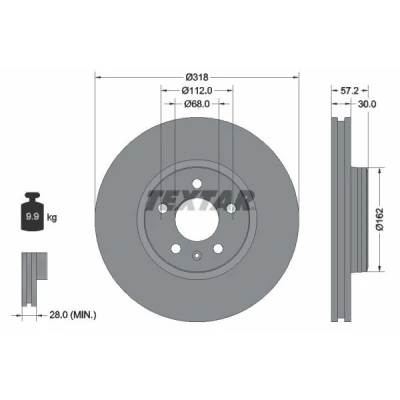 Bilde av TEXTAR PRO+ 92282705 Bremseskiver 318 30 05/06 112 innvendig ventilert belagt høy karbon uten hjullager, hjulfestebolt, hjulnav
