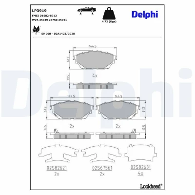 Bilde av DELPHI LP3919 Bremseklosser med akustisk slitasjevarsel antihyle blikk uten tilbehør FUSO (MITSUBISHI): Canter