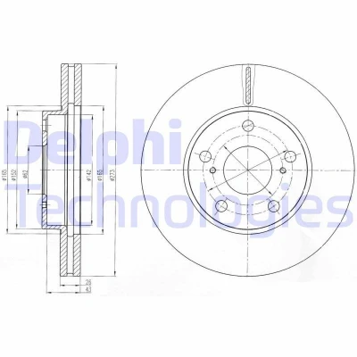 Bilde av DELPHI BG4234C Bremseskiver 273 26 5 ventilert belagt ubehandlet uten hjullager, ABS sensorring TOYOTA: Auris Hatchback, Corolla X Sedan