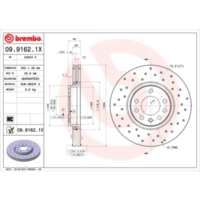 Bilde av BREMBO XTRA LINE 09.9162.1X Bremseskiver 302 28 5 perforert / ventilert belagt høy karbon SAAB: 9 3 Sedan, Stasjonsvogn, Cabrio