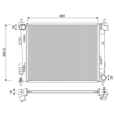 Bilde av VALEO 701347 Radiator Aluminium 480 383 16 uten hette Kjøleribber loddet