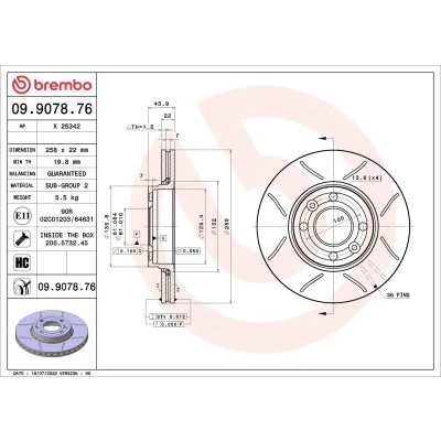 Bilde av BREMBO Bremseskive RENAULT: Zoe, Kangoo II Express, / Grand Kangoo, MERCEDES BENZ: Citan Van, Tourer Stasjonsvogn 09.9078.76