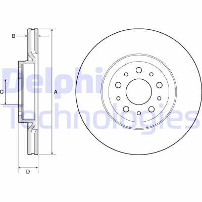 Bilde av DELPHI BG4797C Bremseskiver 284 22 5 ventilert belagt ubehandlet uten hjullager, ABS sensorring