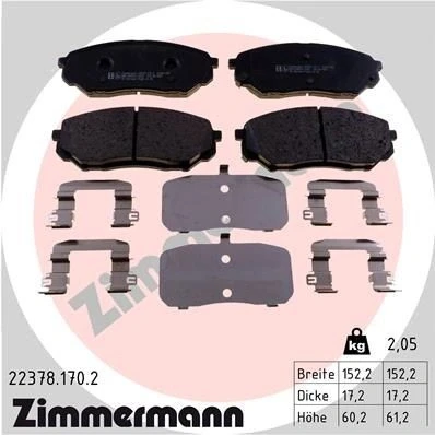 Bilde av ZIMMERMANN 22378.170.2 Bremseklosser med akustisk slitasjevarsel Bildet viser leveranseinnholdet, glideplate KIA: SORENTO 3