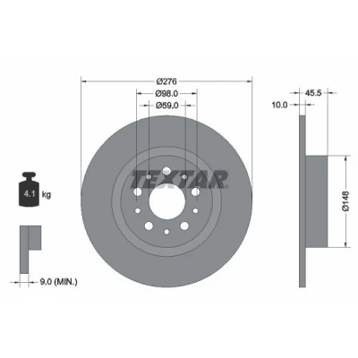 Bilde av TEXTAR PRO 92114703 Bremseskiver 276 10 05/10 98 fullt ut belagt uten hjulfestebolt, hjulnav ALFA ROMEO: 156 Sportwagon, Sedan