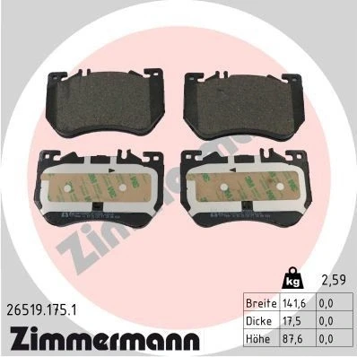 Bilde av ZIMMERMANN 26519.175.1 Bremseklosser klargjort for slitasjeindikator Bildet viser leveranseinnholdet