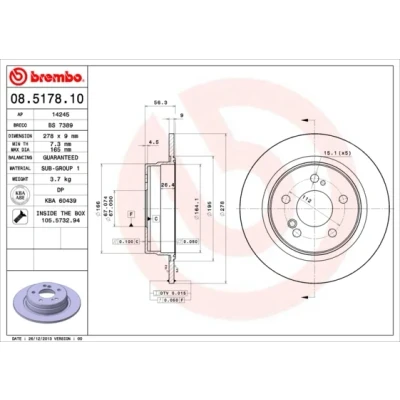 Bilde av BREMBO 08.5178.10 Bremseskiver 278 9 5 fullt ut med skruer MERCEDES BENZ: E Klasse Sedan, W124 T modell